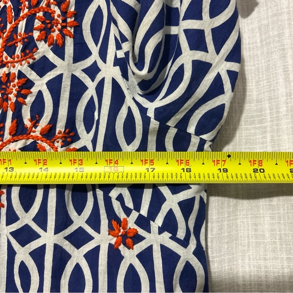 Gretchen Scott Navy White Orange embroidered Striped Top size L - Picture 6 of 7